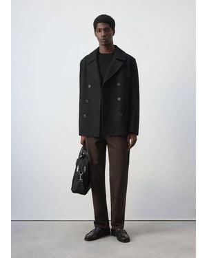 Mango Wool Double-Breasted Coat With Buttons - Black