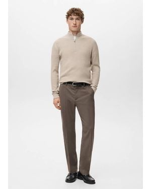 Mango Ribbed Jumper With Zip Neck - Natural