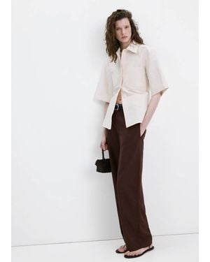 Mango Linen High-Waist Pants - White