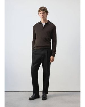 Mango Hose Aus Wollmischgewebe, Regular Fit, Mit Bundfalten - Schwarz