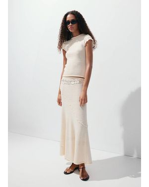 Mango Short-Sleeve Jumper With Wavy Seams - White