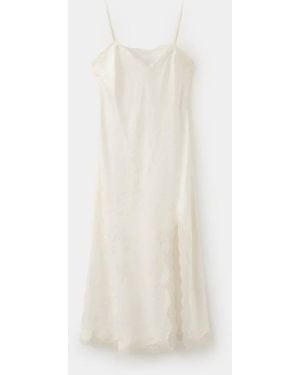 Mango Jacquard Lace Dress - White