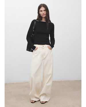 Mango Cotton T-Shirt With Buttoned Cuffs - Black