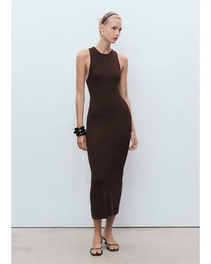 Mango Halter-Neck Knitted Dress Chocolate - White