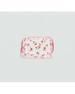 Mango Small Transparent Floral Vanity Case - Red
