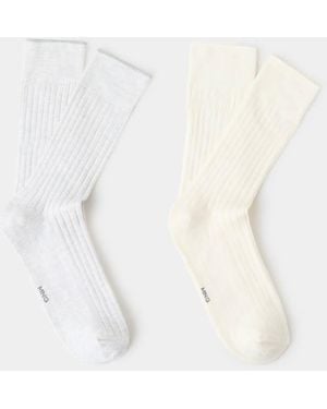 Mango Pack Of 2 Ribbed Cotton Socks Ecru - White