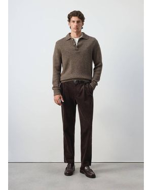 Mango Knitted Wool Blend Polo Jumper - Green