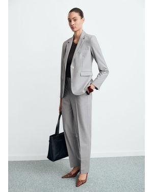 Mango Blazer Costume Cintré Gris - Blanc