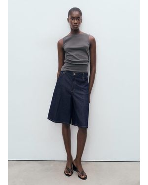 Mango Plain Cotton Strappy Top - Blue