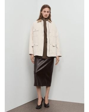 Mango Parka En Jean Avec Col En Velours Côtelé Écru - Blanc