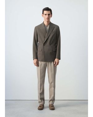 Mango Boston Regular-Fit Double-Breasted Suit Jacket - Grey