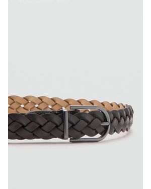 Mango 100% Braided Leather Belt - Grey