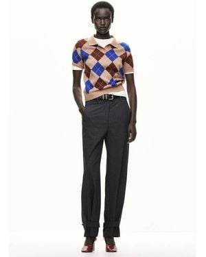 Mango Pullover Rombi Collo Polo Marrone Medio - Blu