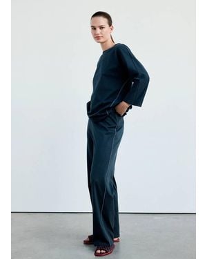 Mango Plain Cotton Pyjama Trousers - Blue