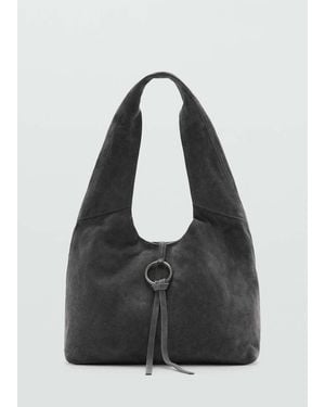 MANGO TEEN Leather Shoulder Bag With Ring Detail - Black