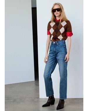 Mango Short-Sleeved Argyle Jumper - Blue