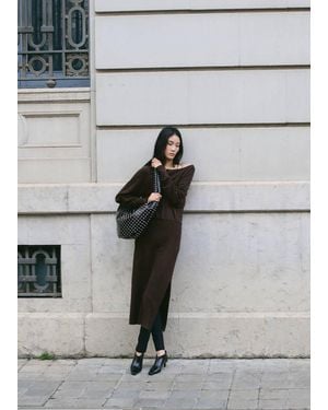 Mango Fine-Knit Flared Dress - Grey