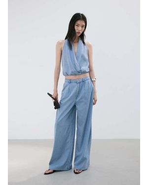 Mango Lyocell-Top Mit Drapiertem Ausschnitt - Blau