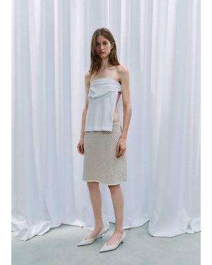 Mango Flowy Check Skirt - White
