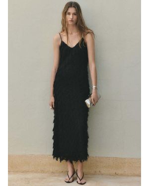 Mango Long Dress With Frayed Finishes - Black