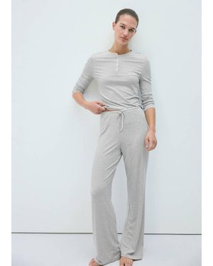 Mango Striped Pyjama T-Shirt With Button Detail - Grey