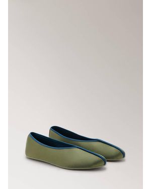 Mango Satin Ballet Flats With Contrast Piping - Green
