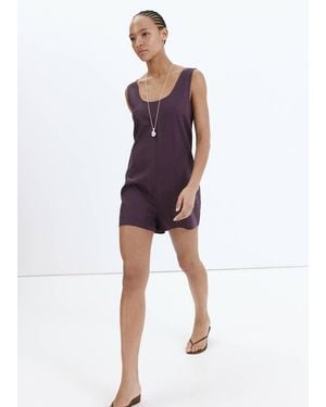 Mango Linen Jumpsuit With Open Back - Purple