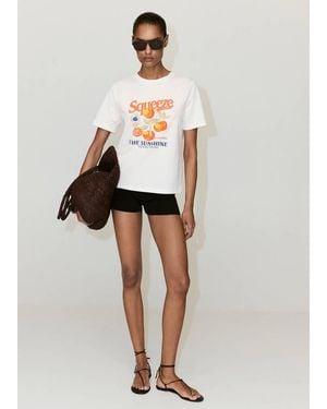 Mango Printed Cotton-Blend T-Shirt - White