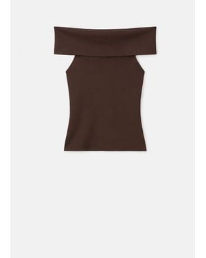 Mango Strapless Knitted Top - Brown