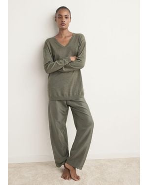 Mango V-Neck Wool Jumper - Natural