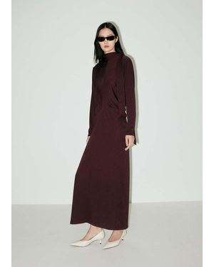 Mango Robe En Maille Froncée Sur Le Côté Bordeaux - Violet