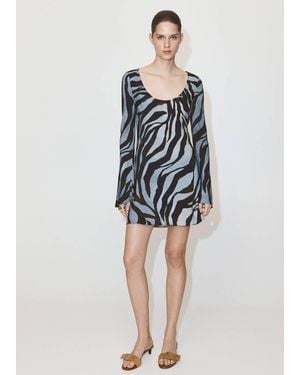 Mango Short Patterned Dress - Blue