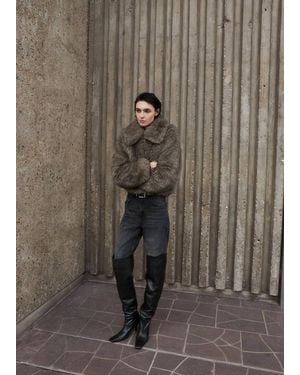 Mango Faux-Fur Jacket With Lapels - Gray
