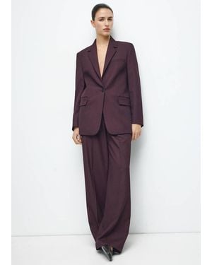 Mango Straight Suit Jacket With Lapel Pockets - Purple