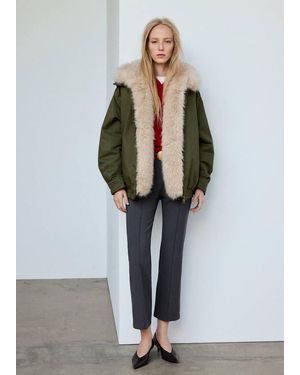 Mango Parka With Detachable Fur Collar - Green