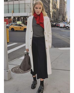Mango Knitted Long Coat Ecru - Gray