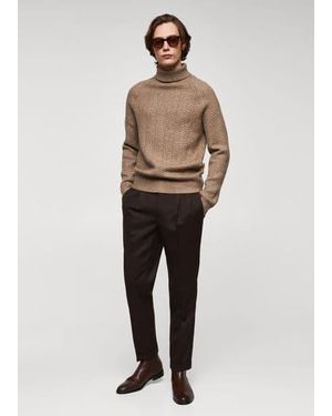 Mango Twisted Turtleneck Jumper Mink - Natural