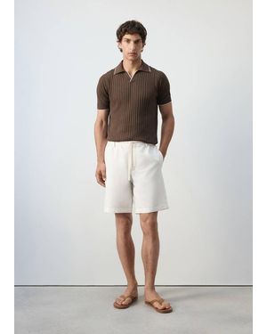 Mango Bermuda Relaxed Fit En Mélange De Coton Et Lin Blanc Cassé
