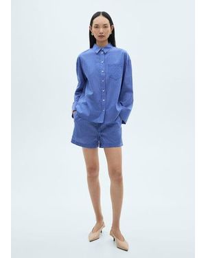 Mango Striped Cotton-Blend Shirt - Blue