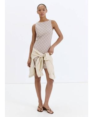 Mango Plaid Dress With Back Detail Ecru - White