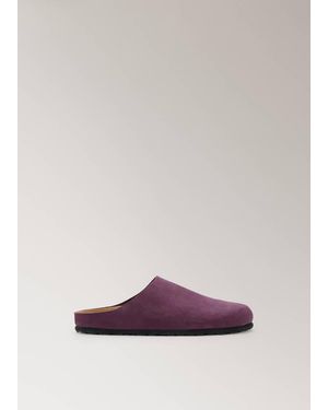 Mango Minimalist Leather Clogs - Purple