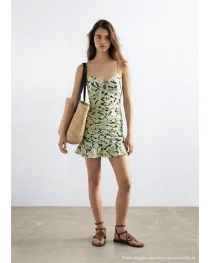 MANGO TEEN Short Tie-Dye Draped Dress - White