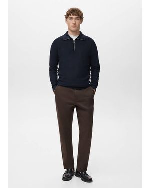 Mango Microstructure Polo Shirt With Zip Neck - Blue