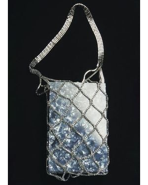 Mango Crystal Mesh Handbag Petrol - White