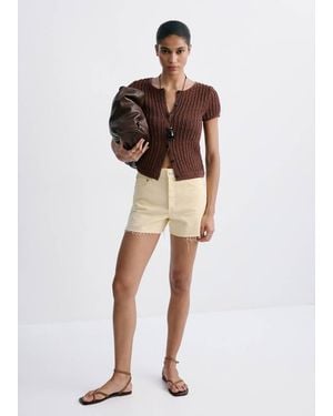 Mango Denim Shorts With Frayed Hem - Natural