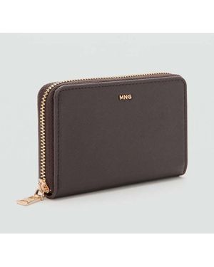 Mango Saffiano-Effect Wallet - Grey