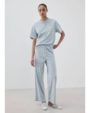 Mango Pantalon Pyjama Coton Rayures Bleu
