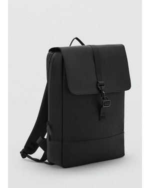 Mango Rubberized Backpack With Flap Closure - Black