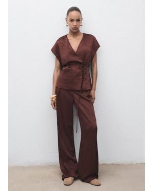 Mango Double-Breasted Crinkled-Effect Waistcoat - Brown