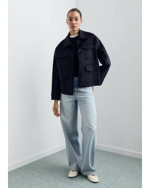 Mango Wool Jacket With Pockets - Blue